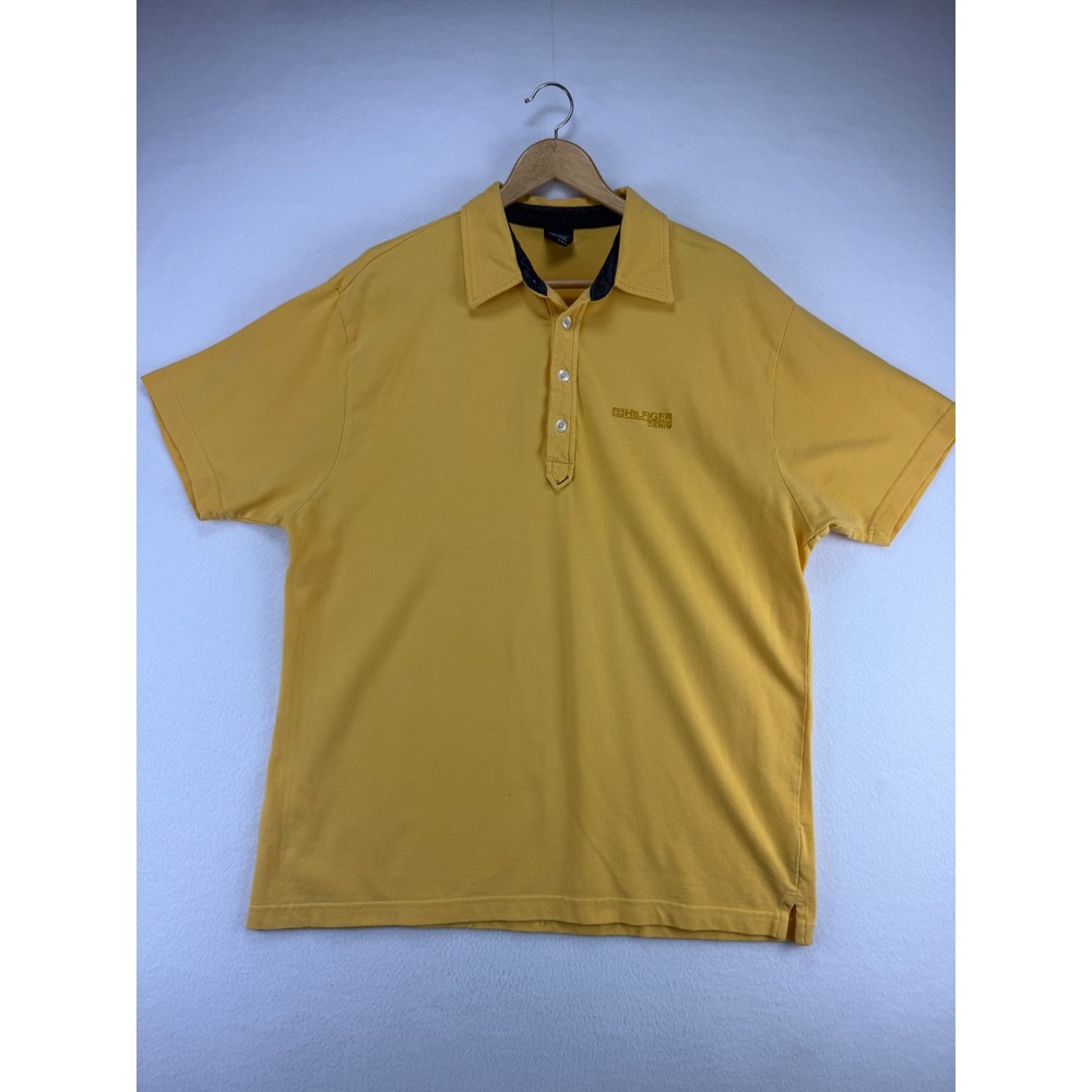 Tommy Hilfiger Denim Polo Shirt Mens XL Yellow Short Sleeve Cotton‎ Pique Logo
